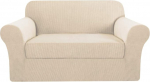 H.VERSAILTEX Loveseat Cover 2 tk m&ouml;&ouml;bli kaitsja Suit T Pillow / Box padi kahe istuja kate nahast Rich Textured High Spandex Small Check (Loveseat, Natural)