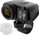 USB-laadija LED-ekraaniga, mootorratta laadija, kahekordne USB-voltmeetri laadija, multifunktsionaalne temperatuuriarvesti veekindla kattega meres&otilde;iduki, paadi, mootorratta, veoauto, golfik&auml;ru jaoks, populaarne