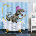 Bonhause Shower Curtain Funny Dinosaur Blue Modern Shower Curtains 180 x 180 cm Anti-Mould Waterproof Polyester Fabric Washable Bathroom Curtain for Bathroom with 12 Hooks