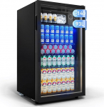85L jookide k&uuml;lmik klaasukse ja sinise LED-valgustusega, 3 reguleeritavat riiulit Soda / &otilde;lle / veinile, ideaalne koju, pidudele, Bele LED-valgustusega joogik&uuml;lmikud