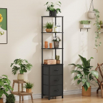 Nurgas raamaturiiul 3 riidest sahtlitega, k&otilde;rge kitsas nurgariiul magamistoas elutuppa kitsas riiul koos hoiuruumiga must 68-tolline