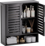 SMIBUY Vannitoa kapp, seinale paigaldatav, bambusest &uuml;le tualettruumi hoidmise korraldaja, ruumi s&auml;&auml;stev meditsiinikapp 2 ukse ja reguleeritavate riiulitega (must)