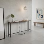 FurnitureR L180 cm konsoollaud koos laadimisjaamaga, &otilde;huke diivanilaud, t&ouml;&ouml;stuslik sissep&auml;&auml;sulaua 2 USB pordiga, kitsas laud esikusse, koridori, elutuppa, kontorisse, maal&auml;hedane pruun