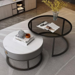Nesting Couchtisch Set, moderner Couchtisch aus Glas mit Aufbewahrungsschublade und Metallrahmen, ideal f&uuml;r Wohnzimmer, 2er Set f&uuml;r vielseitige Nutzung