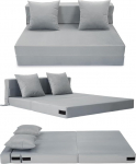 HAUSPROFI diivanvoodi sametkangast kattega ja 2 padjaga, eemaldatav kate, pestav, kokkupandav madrats k&otilde;rgelt elastse PU-svammiga, lamamispind 140 cm x 200 cm (Hall)