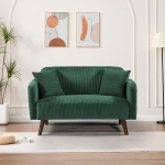 [en.casa] Midt 2-kohaline diivan seljatoe ja k&auml;etoega 132 x 70 x 81 cm puidust jalgadega Maksimaalselt 320 kg polsterdatud diivan 2 padjaga elutuba Corduroy Green