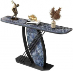 Modern Entrance Table with Marble Top and Unique Metal Base, Slim Console for Living Room, Foyer, Hallway, Stylish Sofa Table Behind Sofa Table (Black,D, 100CM)