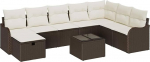 9-teiliges Garten Sofa Set mit Kissen Braunes Poly Rattan, 2-Sitzer Garten Sofa mit Kissen Braunes Poly Rattan Gartenlounge Model3359037