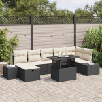 8-teiliges Garten Sofa Set mit Kissen Schwarz Poly Rattan Gartenlounge Model3361216