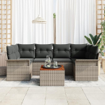 Rantry 7-teiliges Garten Sofa Set mit Kissen Grau Poly Rattan Akazie, 2-Sitzer Garten Sofa mit Stauraum & Kissen Grau Poly Rattan Gartenlounge Model3355948