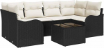 7-teiliges Garten-Sofa-Set mit Kissen Schwarz Poly-Rattan, 2-Sitzer Garten-Sofa mit Stauraum & Kissen Schwarz Poly-Rattan Gartenlounge Model3354266
