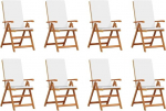 vidaXL Gartenstuhl 8 pcs Braun und Wei&szlig; 57 x 71,5 x 104 cm, Moderner Teakstuhl f&uuml;r Garten und Terrasse, verstellbare R&uuml;ckenlehne, wetterfest, stylisches Sitzm&ouml;bel f&uuml;r drau&szlig;en