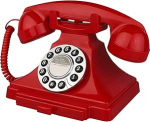 Punane Vintage telefon, juhtmega Retro lauatelefonid koju, &uuml;ks liin vanamoodne kodut&ouml;&ouml; telefon valju helinaga eakatele, klassikaline antiikne lauatelefon jaoks