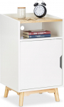 Relaxdays Nightstand with Wooden Legs, Scandinavian Design, Door, Open Compartment, Bedside Table 74 x 43 x 40 cm, White