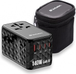 Verbatim GaN Universal Travel Adapter UTA-10 140W pistikupesa adapter 1 USB-A ja 3 USB-C pordiga, kiirlaadija s&uuml;learvutile, mobiiltelefonile, kaamerale ja Co, reisipistik kogu maailmas, 100-250V