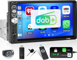 CAMECHO autoraadio Dab Plus 1 DIN raadio auto koos Carplay Android autoga, 7-tolline autoekraan Bluetooth k&auml;ed-vabad s&uuml;steemiga, Mirror Link FM raadio TF/USB/AUX + tagurduskaamera + mikrofon