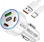 3 USB autolaadija (valge)