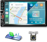 7-tolline Motorsi Double DIN MP5 autoraadio Bluetooth, CarPlay, Android Car, puuteekraan, 2 DIN audio vastuv&otilde;tja koos Mirror Link, FM raadio, USB/TF kaart, AUX sisend, SWC + tahavaate kaamera
