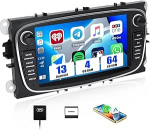 CAMECHO 4+64G Android 13 autoraadio Ford Focus MK2 Mondeo Cmax Galaxy Smax Kuga koos Carplay/Android Car/Mirrorlinkiga, 7-tolline mahtuvuslik puuteekraan koos WiFi GPS FM Bluetoothiga