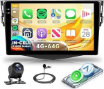 4G + 64G Rimoody Android autoraadio Toyota RAV4 2007-2012 9-tolline HD autoraadio RAV4 juhtmevaba Carplay Android auto GPS peeglilink Bluetooth WiFi FM/RDS/EQ roolijuhtimine tagurduskaamera
