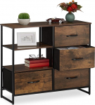 Relaxdays Industrial Chest of Drawers HBT: 71.5 x 84 x 32.5 cm, Fabric, Metal, Wood Look, 4 Drawers, Sideboard, Brown/Black