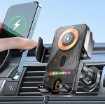 OBEST 15 W auto mobiiltelefoni hoidja laadimisfunktsiooniga, magnetiline traadita kiirlaadimise telefonihoidja ventilatsiooniklambriga, motoriseeritud teleskoopiline p&ouml;&ouml;ratav automaatse tuvastamisega iPhone'ile ja