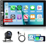 Hodozzy 4G+64G Android Autoradio Doppel Din mit Wireless Carplay Android Auto, Raadio Multimedia 7-Zoll-Touchscreen 2 DIN Autoradio mit GPS-Navi Bluetooth DSP, WLAN, FM-RDS, Typ C/USB, Tagfahrkamera