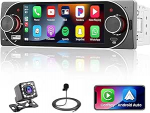 Bluetooth autoraadio 1 DIN &uuml;hilduv Carplay Android autoga, 5,1-tolline puuteekraaniga stereoauto, Bluetooth k&auml;ed-vabad k&otilde;ne / peeglilink / FM-raadio / USB / t&uuml;&uuml;p C / EQ koos tagurduskaameraga