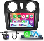 Autoradio 2G + 64G Android 13 Renault Dacia Sandero 2 B52 2012-2019, 9-tolline HD 2.5D puuteekraaniga autoraadio traadita Carplay Android auto GPS Wi-Fi USB Bluetooth FM RDS tagurduskaameraga