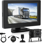 Tagurduskaamera komplekt 4,3 IPS-tollise monitoriga, s&otilde;iduki tagurduskaamera IP68 veekindel, &ouml;ine n&auml;gemine, pildi p&ouml;&ouml;ramine, kaabli parkimisabi veoautole/haagisele/bussile/pakiautole/maasturile/mootorhaagisele/karavanile 9-36 Volt