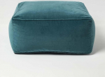 Homescapes Seat Pouf Velvet Petrol Green 60 x 60 x 27 cm Square Floor Cushion Cotton Velvet