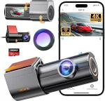 Dash Cam auto eesmine tagumine 4K + 1080P Dual Dash Cam 360&deg; p&ouml;&ouml;ratav 64GB SD-kaardiga, 1,47-tolline IPS mini autokaamera CPL, Super Night Vision, WDR, G-sensor, Loop salvestamine, App Control, Max 256GB