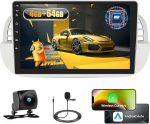 Fuluku 4+64G Androidi autoraadio Fiat 500 2007-2015 juhtmevaba Carpaly & Android Car, 9-tolline IPS puuteekraaniga raadio Bluetooth 5.0/GPS/Reversioonikaamera/FM/WiFi/SWC (Beige)