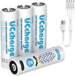UCcharge AA USB-C laetavad liitium-ioon akud, 4 tk, 3000 mWh (2000 mAh), 1,5 V, k&otilde;rge mahutavus, C-t&uuml;&uuml;pi laadimisfunktsiooniga akud, turvaline ja usaldusv&auml;&auml;rne
