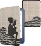 kwmobile Flip Case &uuml;hilduv Amazon Kindle (2022) Case - eReader Case - Woman Reading Black Beige
