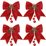 Waline 4 punast j&otilde;ulup&auml;rgade vibud - 9.8 x 11.8 tolli Glitter Sequin Bows j&otilde;ulukaunistuseks