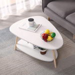 Flyelf 2-Layer Storage Oval Coffee Table, White Side Table for Living Room, Bedroom, 90 x 60 x 40 cm