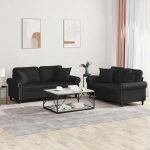 LAPOOH 3202160 2-Piece Sofa Set with Cushions Black Faux Leather, Lounge Sofa, Sofas & Couches, Relax Sofa, Couch for Living Room, Couch with