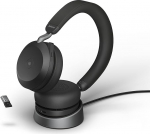 Jabra Evolve2 75 juhtmevabad PC-kuularid koos laadimisdokiga, 8 Micro tehnoloogiaga - kaasaegse aktiivse m&uuml;rasummutusega kahe vahuga stereok&otilde;rvaklapid, USB-A Bluetooth-adapter ja MS-&uuml;hilduvus - mustad