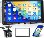 Hodozzy Autoradio 2 Din mit Bluetooth Bildschirm, 7 Zoll Touchscreen Doppel Din MP5 Player mit Airplay, FM Radio, Video-Freigabe, EQ, Type-C USB, SWC, Farbiger Hintergrundbeleuchtung+ Tagfahrkamera
