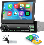 Autoradio 1 DIN traadita CarPlay Android autoga, 7-tolline sisset&otilde;mmatav puuteekraan Bluetooth, FM-raadio, Mirror Link EQ USB Type-C AUX SWC FM-raadio + tagurduskaamera, mikrofon