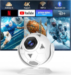 Magcubic Mini projektor 4K tugi, 360&deg; jalgpalli motiiviprojektor v&auml;ike kodukino v&auml;ljas WiFi 6 Bluetooth 5.4, auto v&otilde;tmefoor portatiivne projektor l&uuml;hike vahemaa mobiiltelefoni Smart TV Android 14