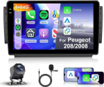 Hodozzy Autoradio 4G + 64G Peugeot 208/2008 2012-2018 Android 10-tolline InCell puutetundlik autoraadio navigatsioon Carplay traadita Android autoradio 2 DIN Bluetooth DSP WiFi GPS raadio FM RDS tagurdamine