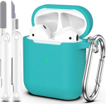 &Uuml;hilduv Airpods &uuml;mbris koos puhastuskomplekti ja v&otilde;tmehoidjaga, &uuml;hilduv Airpods 2. p&otilde;lvkond 2019, 1 Gen 2016, pehme kaitse, &uuml;hilduv Apple AirPods &uuml;mbrisega, Teal'i v&auml;rvi