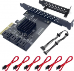 PCIe x4 kuni 6-k&auml;iguline SATA 3.0 laienduskaart - Gen3 x4, 6 Gbps, sisaldab 6 SATA kaablit + 15-poolset toitejuhet, &uuml;hildub Windows XP/7/8/10/Linuxiga, SSD/HDD ja RAID, ASM1166 kiibistikuga.