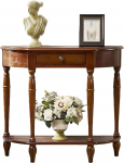 Konsolentisch Halbmond Massivholz Vintage,Halbkreis Konsole mit Schublade und Regal f&uuml;r Flur und Eingangsbereich, dekorativer Sofatisch f&uuml;r Wohnzimmer(Walnut,35.4"/90cm)