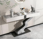 Schmale Halbmond-Konsole Mit Schubladen, Lange Sofaseitentisch Hinter Couch, M&ouml;bel F&uuml;r Eingang, Flur Und Vorraum(Black B,100x35x92cm)