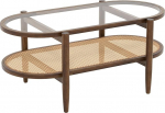 LIFEZEAL klaasist puidust kohvilaud, 2-tasandiline elutoa laud, diivanilaud, klaasist laud t&auml;ispuidust, ovaalne teelaud rotangiga elutuppa, magamistuppa, kontorisse, 102 x 46 x 47 cm.