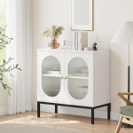 K&ouml;&ouml;gikapp, 2 klaasukse, reguleeritavate riiulitega hoiukapp, k&otilde;rge metalltoru jalaga buffetkapp elutuppa, k&ouml;&ouml;ki, 80 x 40 x 83 cm, valge