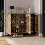 OKMYHOME Sideboard - 3 ukse ja 8 kambriga hoiukapp suure pinnaga - puitlaastplaat - 120 x 32 x 92 cm - naturaalne puit ja mustad jalad